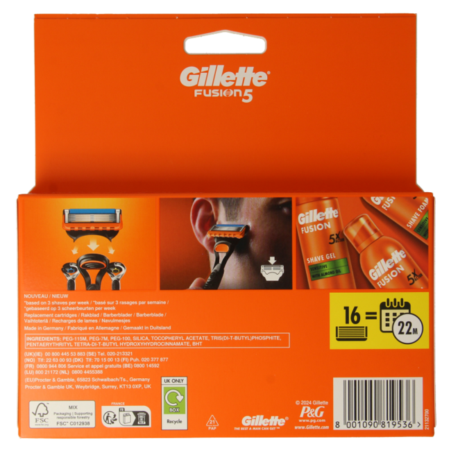 Lame manuali Gillette Fusion (16 Pezzi)