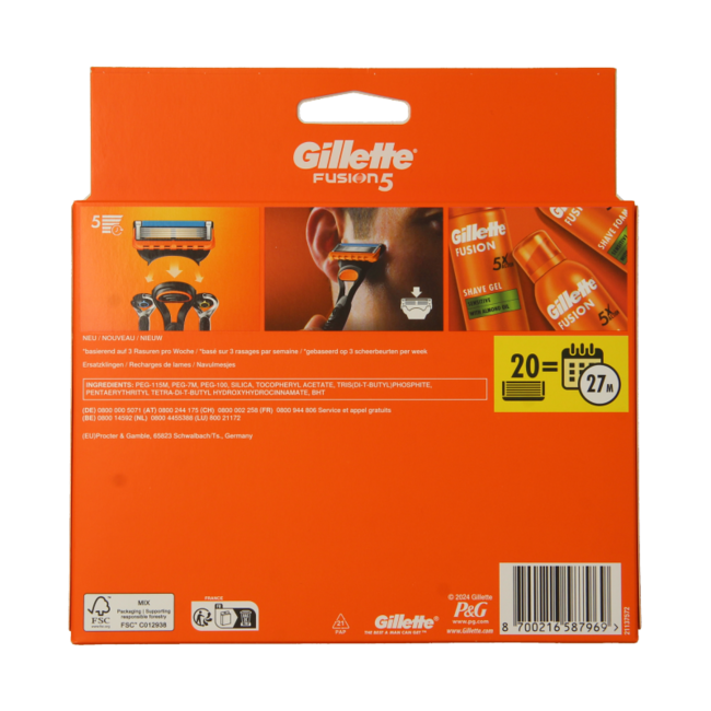 Cuchillas manuales Gillette Fusion, 20 unidades