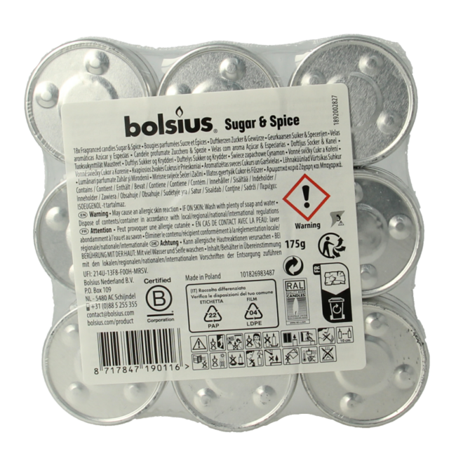 Bolsius Velas de té aromáticas multicolor brick 18 sugar & spice 18 unidades