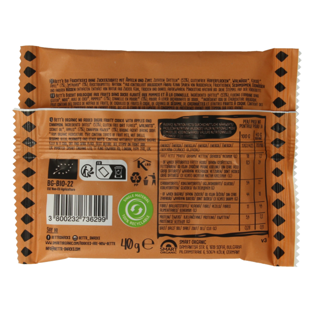 Cookie mela e cannella senza glutine bio 40 Grammi