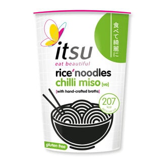 Itsu Chili miso rice noodles cup sin gluten 63 gramos