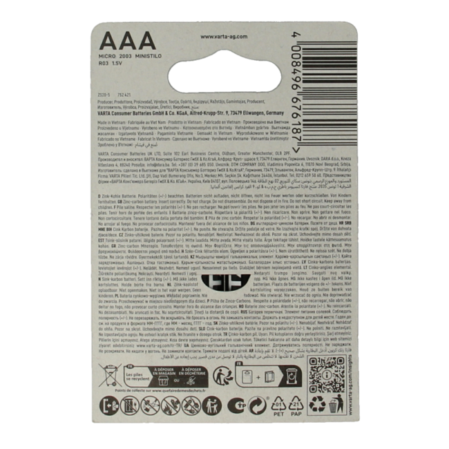 Varta Superlife AAA Batteries 4 Pack