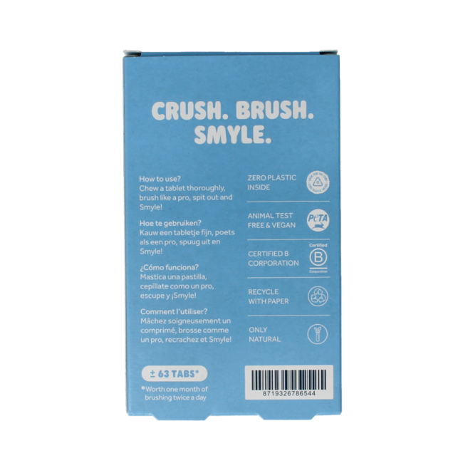 Tabletas de pasta de dientes Smyle con flúor, recarga, 65 unidades