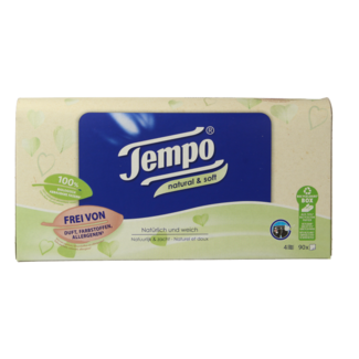 Tempo Boîte de mouchoirs Tempo Natural & Soft 4 épaisseurs 90 pièces