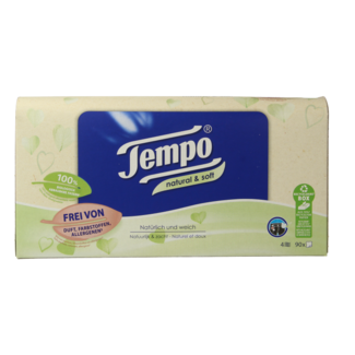 Tempo Caja de pañuelos Tempo Natural & Soft de 4 capas, 90 unidades