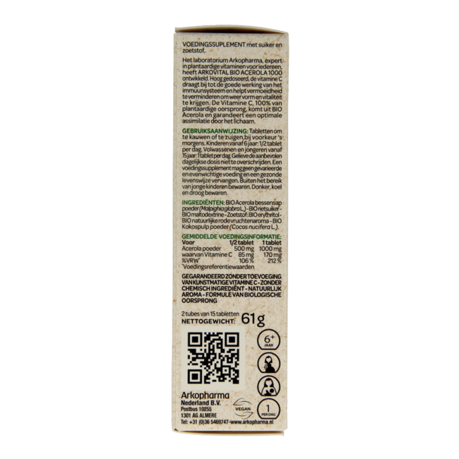 Arkovital Acerola 1000 Organic 30 Chewable Tablets