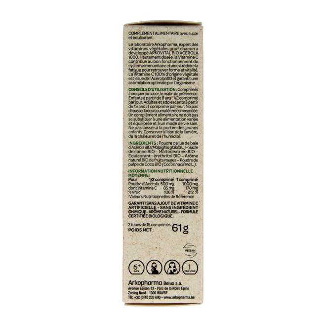 Arkovital Acerola 1000 bio 30 comprimidos masticables