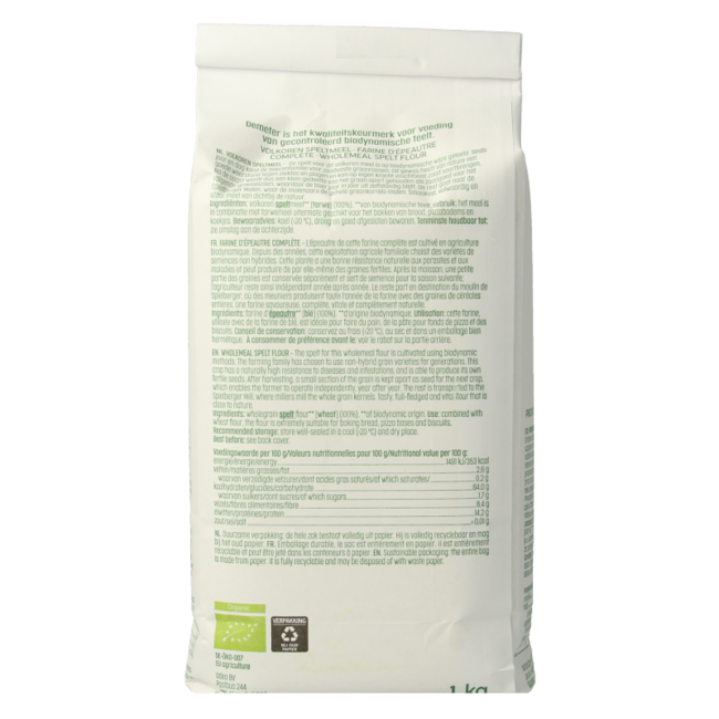 Spelt flour wholemeal Demeter organic 1 Kilogram