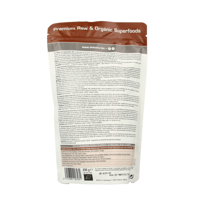 Biotona Cacao raw powder bio 200 Gramm