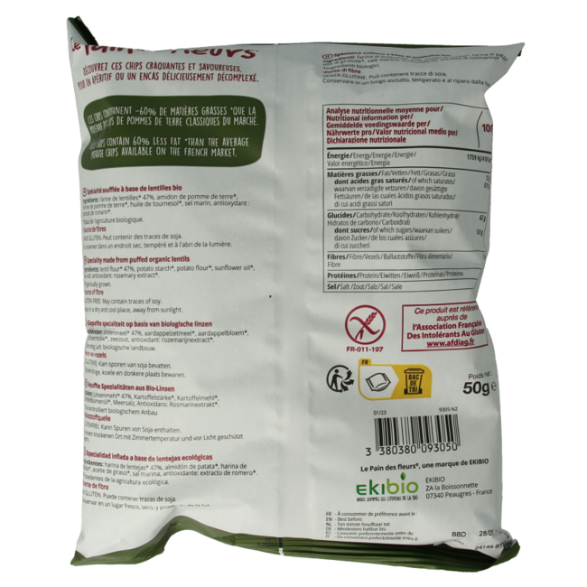 Pain Des Fleurs Chips de lentejas bio 50 Gramos