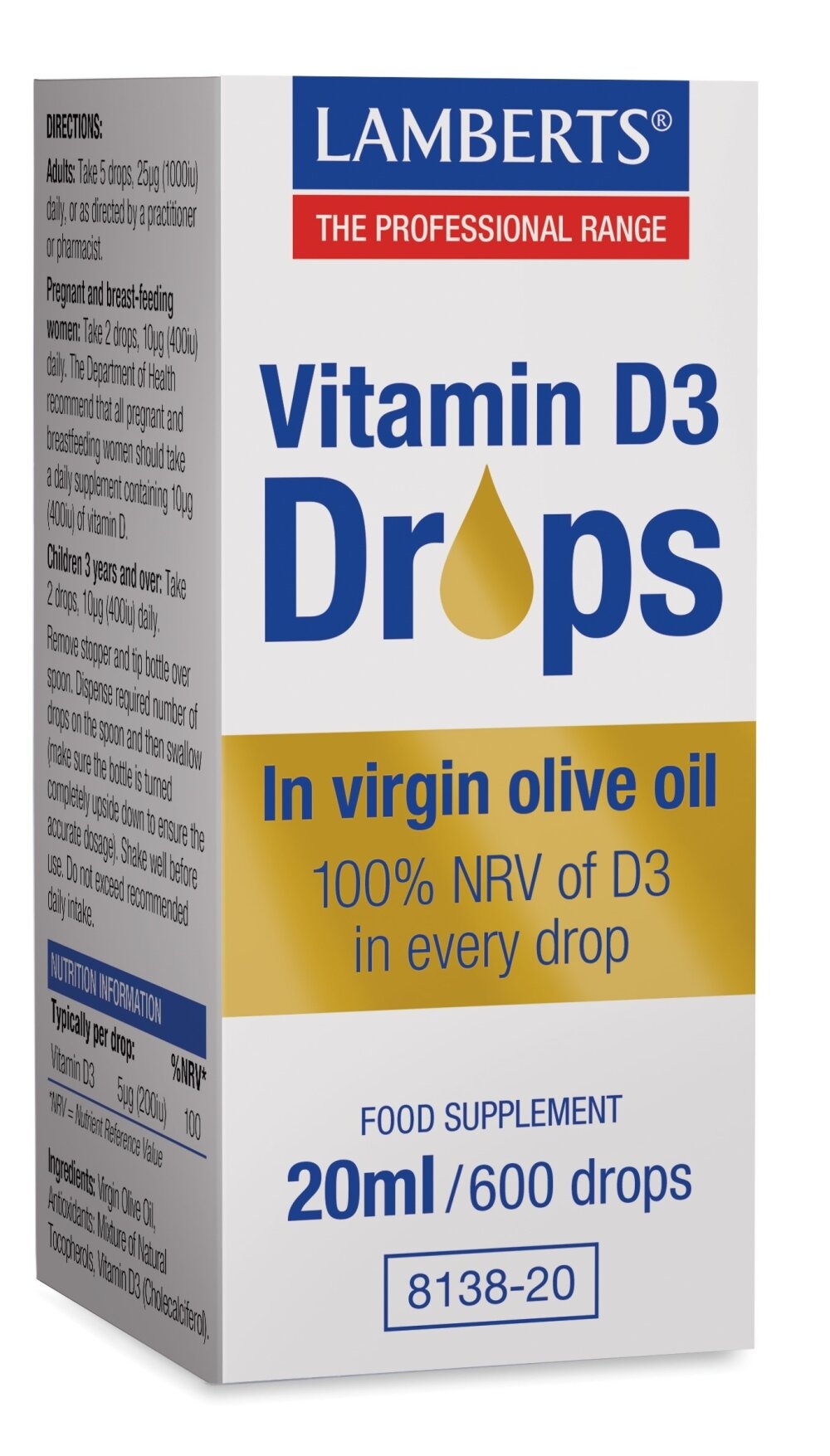 Lamberts Vitamina D3 Gocce 20ml | Benessere Ossa e Immunità