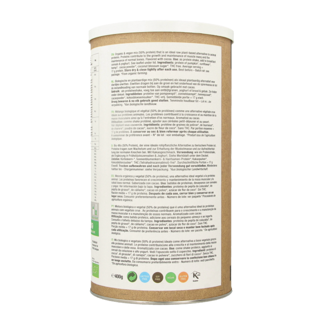 Purasana Proteína Vegana de Girasol, Cáñamo, Calabaza y Cacao Bio 400 gramos