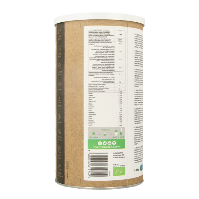 Purasana Organic Vegan Protein Sunflower Hemp Pumpkin Cacao 400g