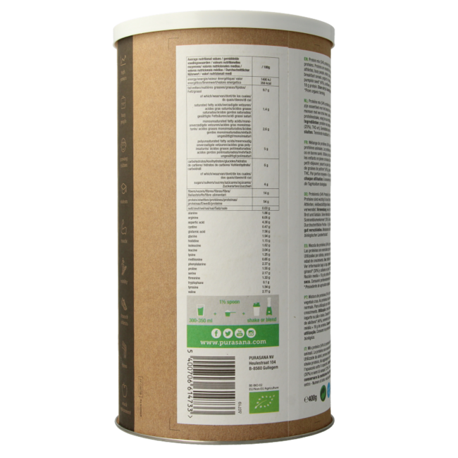 Purasana Sunflower Hemp Pumpkin Vegan Organic Protein 400g