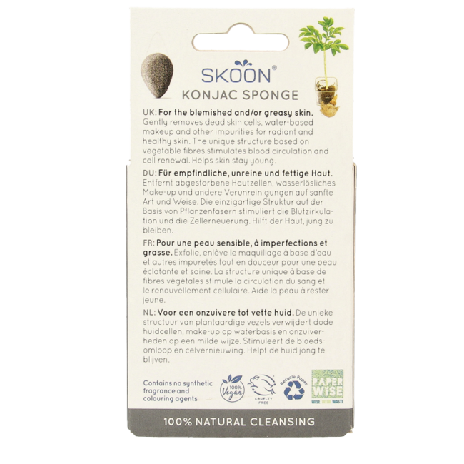 Skoon Konjac esponja carbón de bambú bio 1 unidad