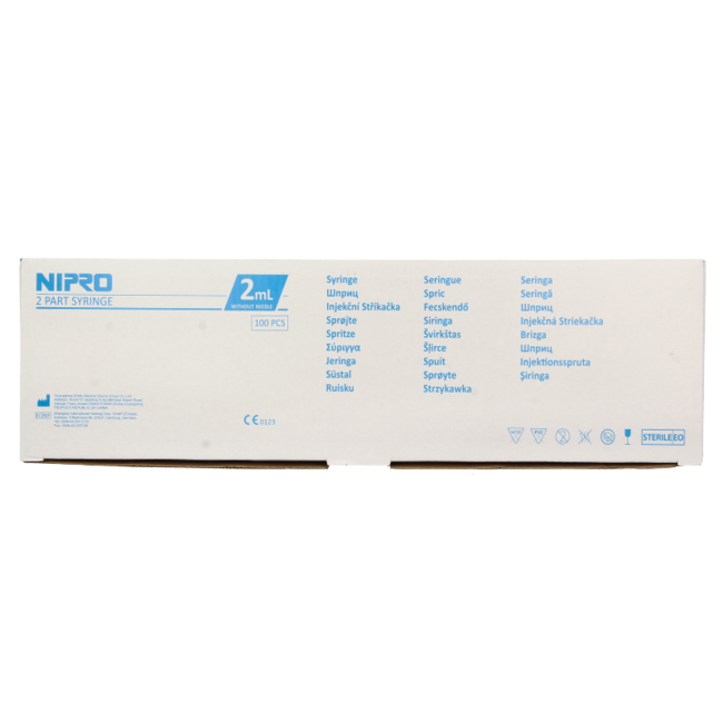 Jeringa Nipro de 2 piezas céntrica 2ml 100 unidades