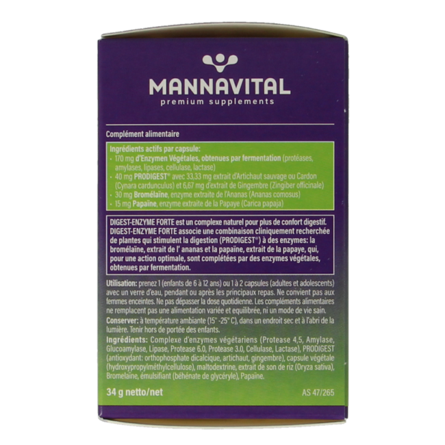 Mannavital Digest enzyme forte 60 Cápsulas vegetarianas