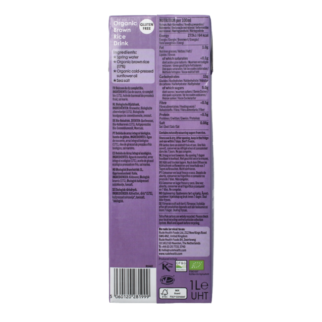 Bevanda di Riso Biologica Rude Health 1 Litro