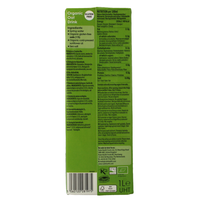 Bebida de avena ecológica 1 litro