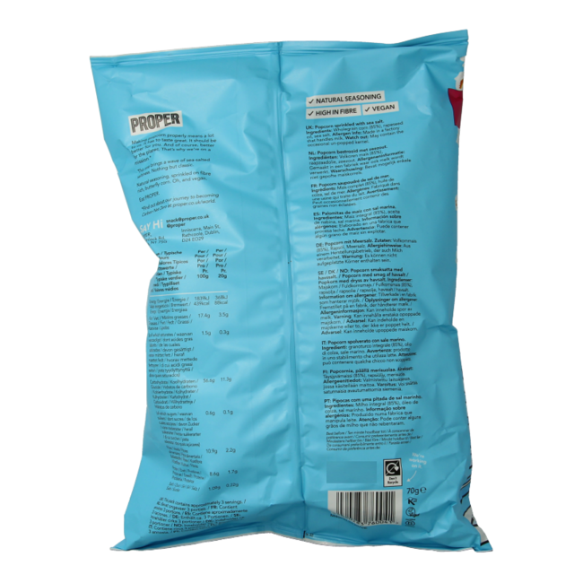 Proper Corn Palomitas ligeramente saladas con sal marina 70 gramos