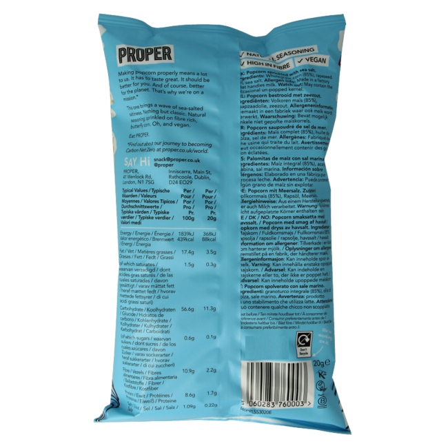 Popcorn Proper Corn lekko solony morską solą 20 gramów