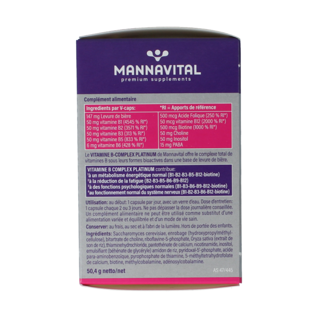 Mannavital Vitamine B complex platinum 60 Cápsulas vegetarianas