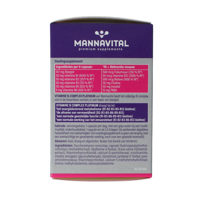 Mannavital Vitamine B complex platinum 60 Cápsulas vegetarianas