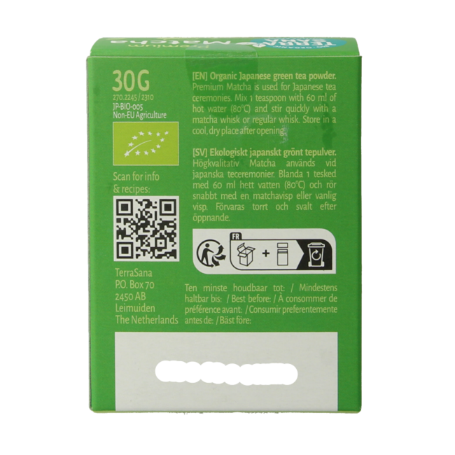 TerraSana Matcha Premium Grüner Tee Bio 30 Gramm