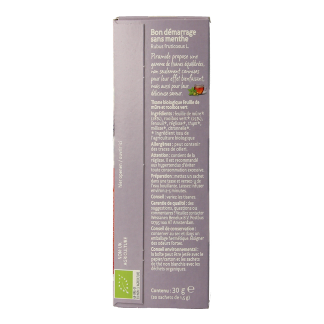 Thé bio Réveil Fraîcheur sans menthe 20 sachets