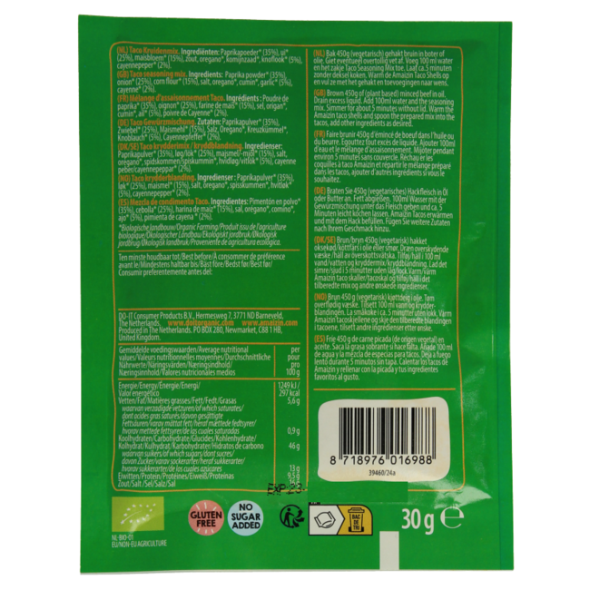 Taco seasoning mix organic 30 Gram