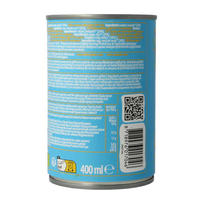 Amaizin Organic light coconut milk 400 Millilitres