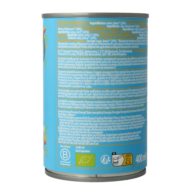 Amaizin Organic light coconut milk 400 Millilitres