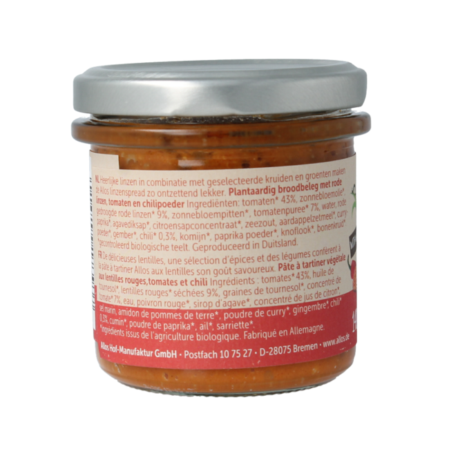 Allos Pasta z soczewicy czerwone chili bio 140 Gram