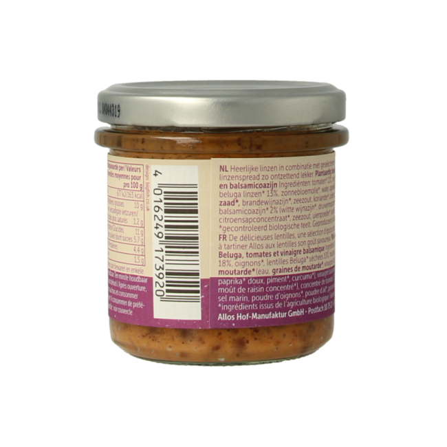 Crema de lentejas beluga y balsámico bio 140 g