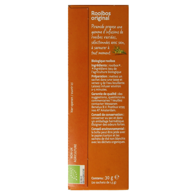 Piramide Rooibos original té bio 20 bolsitas