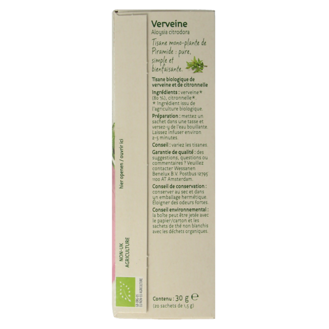 Thé verveine bio 20 sachets