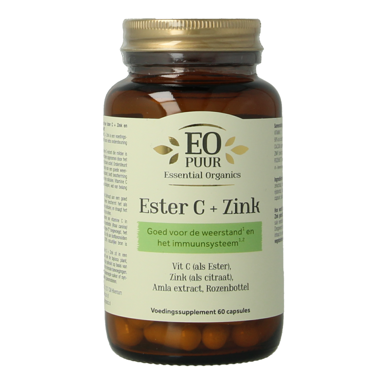 Essential Organics Ester C + zink puur 60 Vegetarische capsules