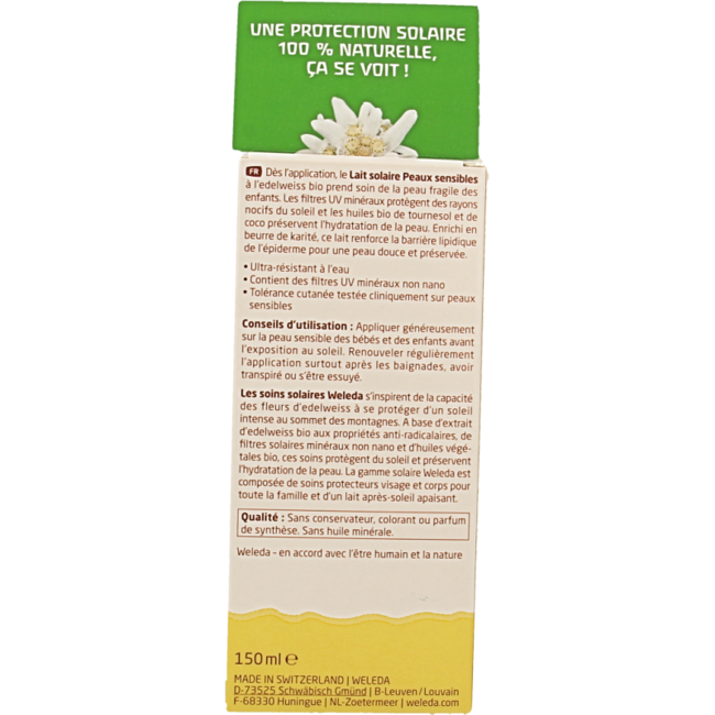Weleda Lait Solaire Edelweiss Peaux Sensibles SPF30 150 ml