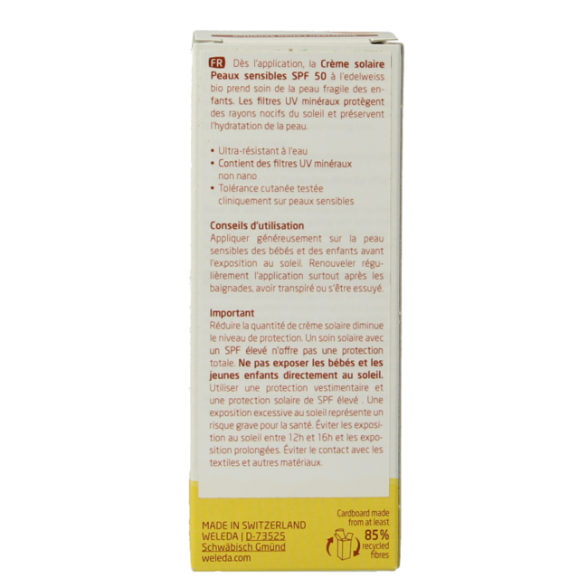 Weleda Edelweiss sun cream sensitive skin SPF50 50 Millilitres