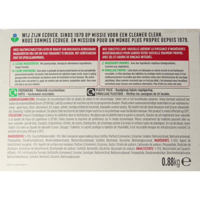 Ecover Tablettes Lave-Vaisselle Tout-en-1 44 Tablettes