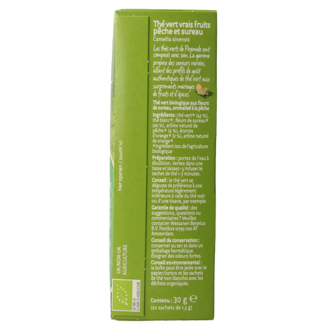 Thé vert pêche sureau bio 20 sachets