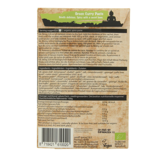 Pasta de curry verde tailandés bio 50 gramos