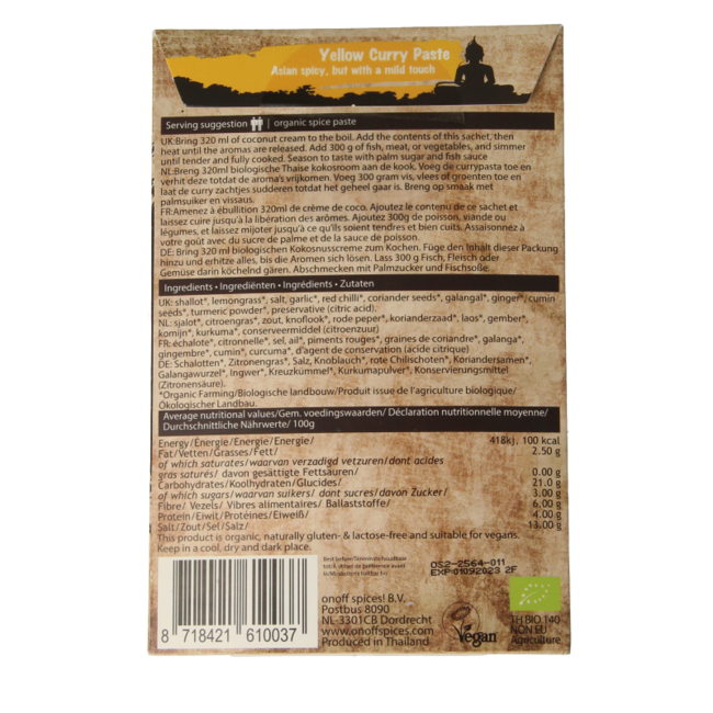 Onoff Tajska żółta pasta curry bio 50 Gramów