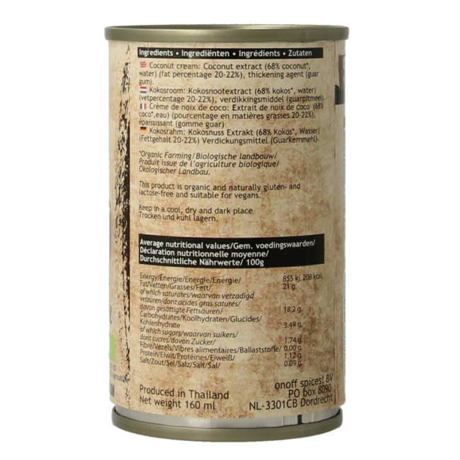 Crema de coco ecológica Onoff 160 ml