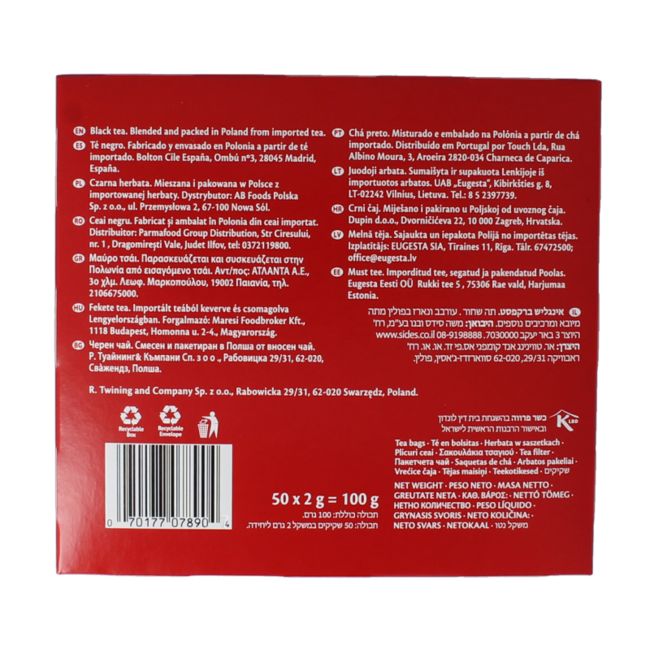 Twinings English breakfast sobre 50 bolsitas