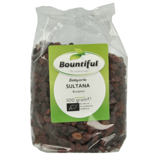 Bountiful Bountiful Sultana raisins organic 500 Gram