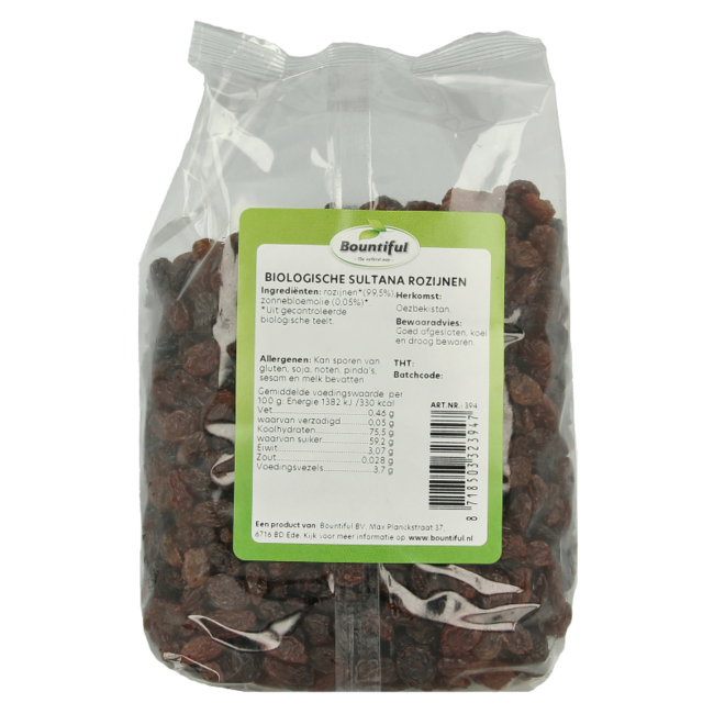 Bountiful Sultana raisins organic 500 Gram