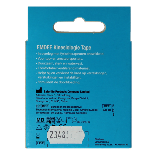 Emdee Kinesio Tape Hellblau ungeschnitten 1 Rolle