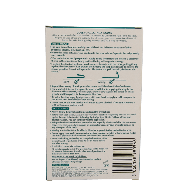 Bandes de cire pour le visage 16 pièces