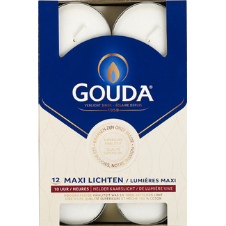 Gouda Maxi tea lights 10 hours white 12 pack
